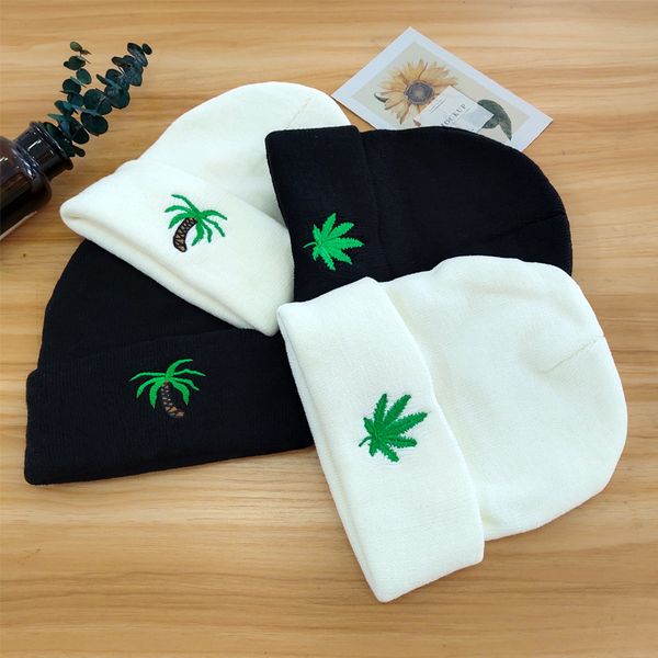 

leaf hip hop knitted cold hat for men and women fall/winter wool caps hats, Blue;gray