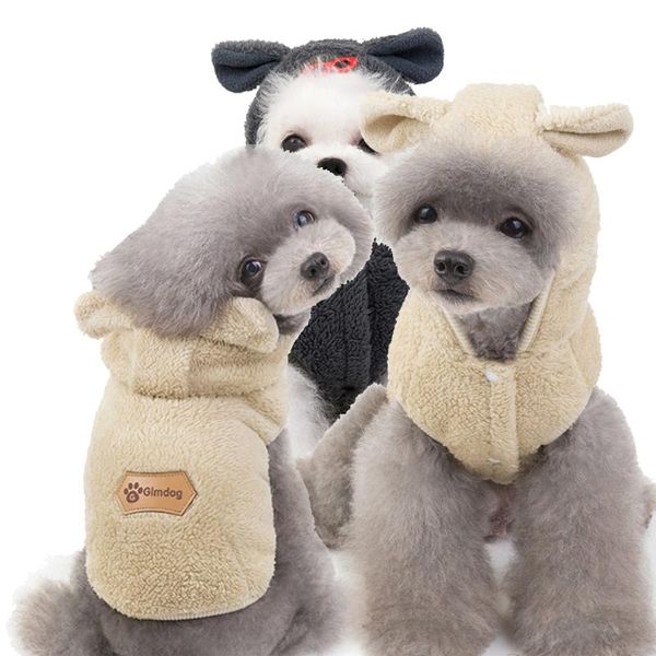 

warm soft pet dog parkas winter cute ear hoodie solid color big small puppy sweatshirt down coat apparel