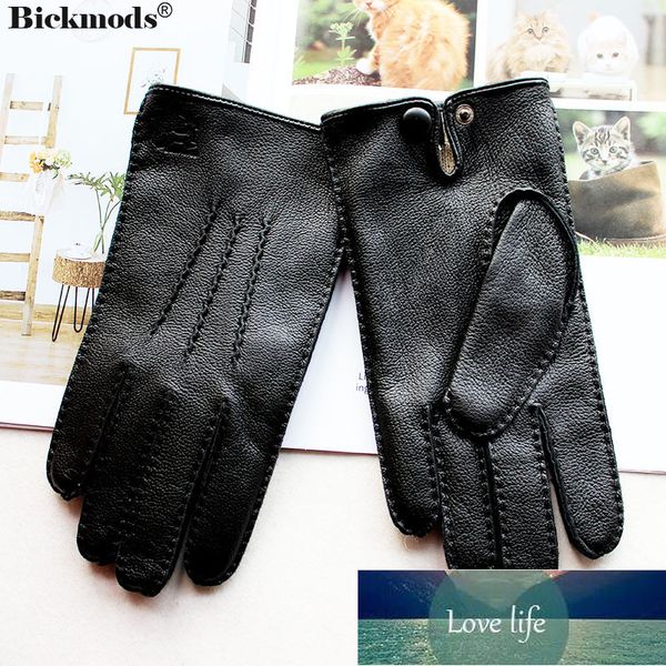 

deerskin gloves men' touch screen high-quality leather new hand-stitched thin wool lining keeps warm in autumn and winter factory pric, Blue;gray