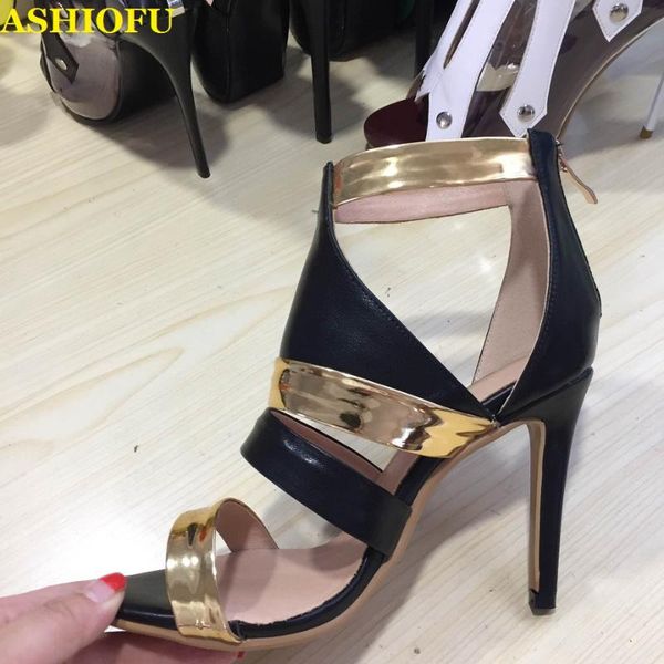 

ladies stiletto heel sandals two-tones peep-toe party prom summer shoes large size casual fashion, Black