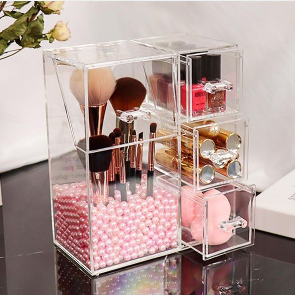 

storage boxes & bins acrylic makeup brush holder jewelry container organizer case lipstick pencil nail polish transparent box rack