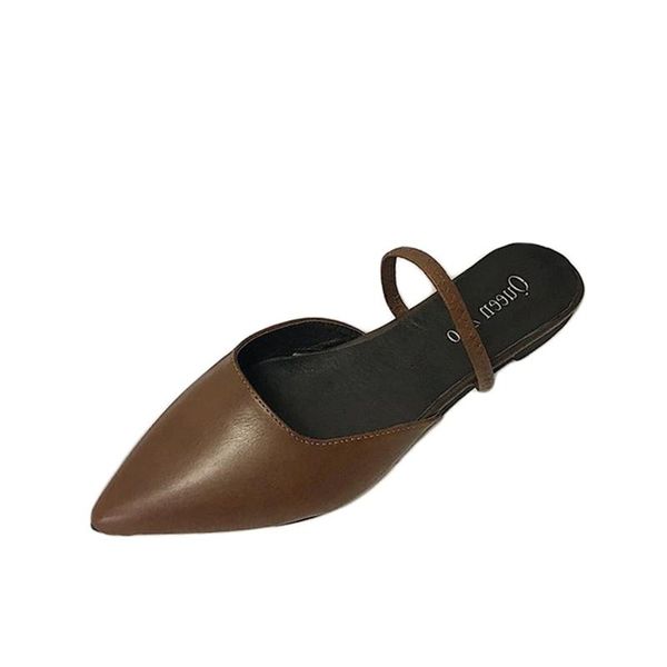 

europe and the united states 2021 spring baotou flat bottom half slippers women's shoes pointed sandals lazy fashion, Black