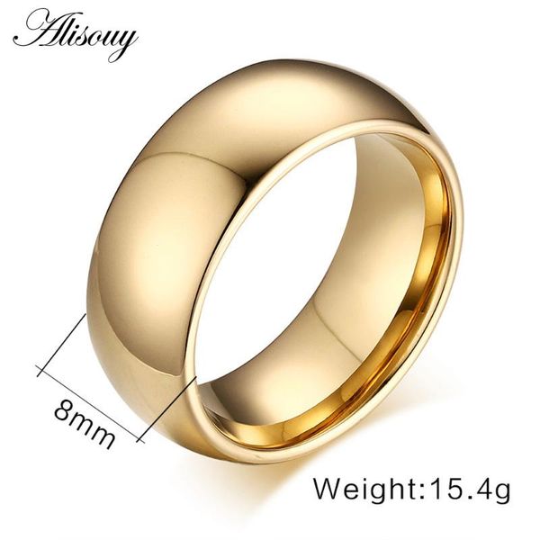 

wedding rings 2021 classic male ring gold color 8mm width titanium steel women men no fade valentine's day gift, Slivery;golden