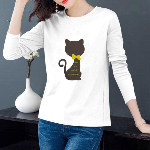 

women's t-shirt long sleeve graphic t shirts casual korean fashion autumn t-shirts digital printing, White