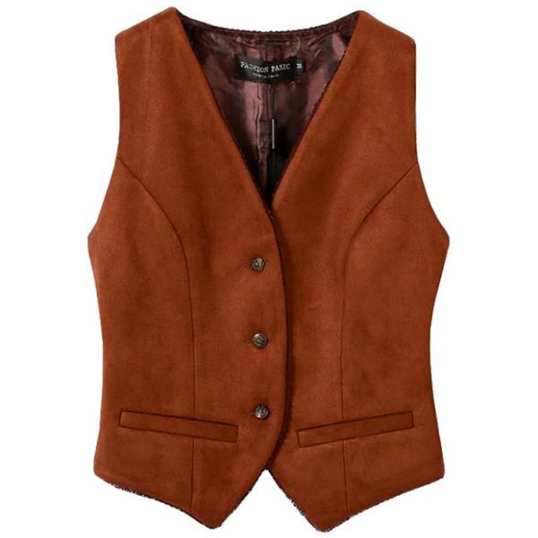 

women's jackets fashion suede waistcoat women autumn winter all-match v-neck solid color thickened short vest plus size, Black;brown
