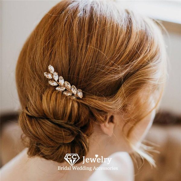 

hair clips & barrettes leaf shape combs for women wedding accessories bridal headdress engagement jewelry simple design crystal sale m323, Golden;silver