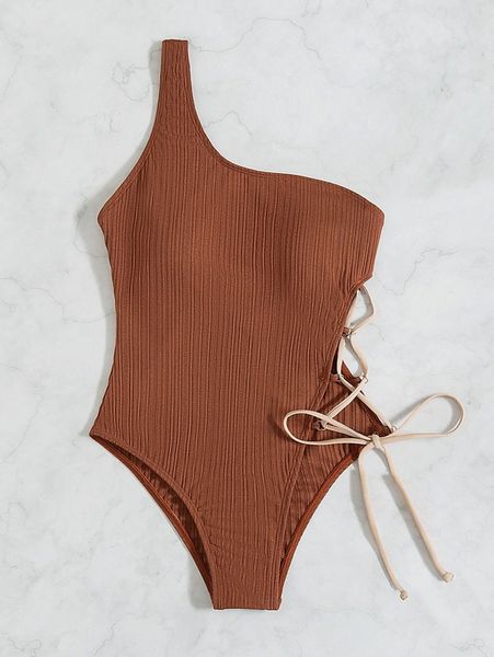 

tie side one shoulder one piece swimsuit l91w#, White;black