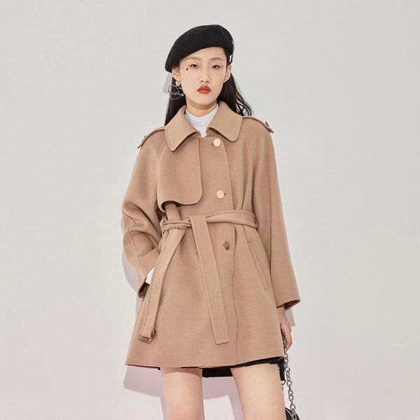 

women's wool & blends tpn ladies fashion 2021 windbreaker type double coat a54404, Black