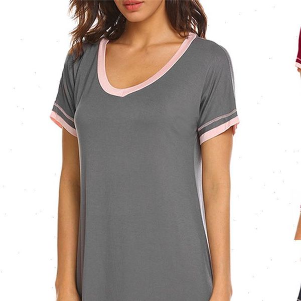 

short sleeve casual nightdress womens sleepwears midi dress nightgowns summer wild home service solid color sleepshirts, Black;red