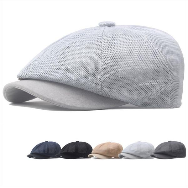 

western mens casual newsboy cap spring summer mesh beret octagonal hat, Blue;gray