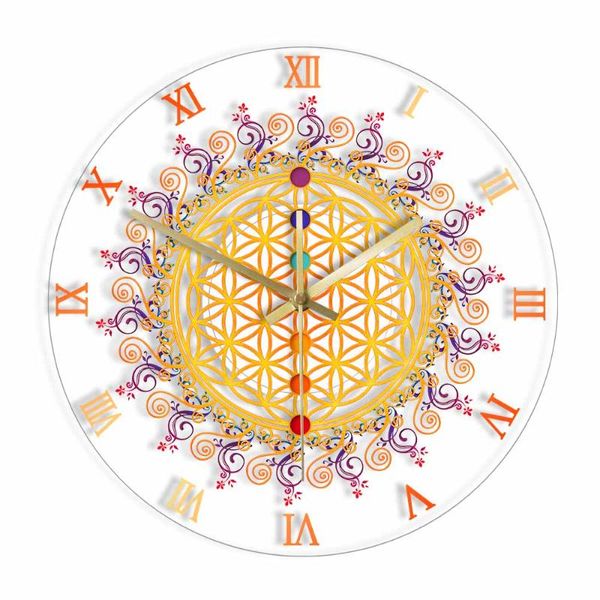 

wall clocks flower of life sacred geometry minimalist clock mandala chakras healing home decor watch spiritual math silent