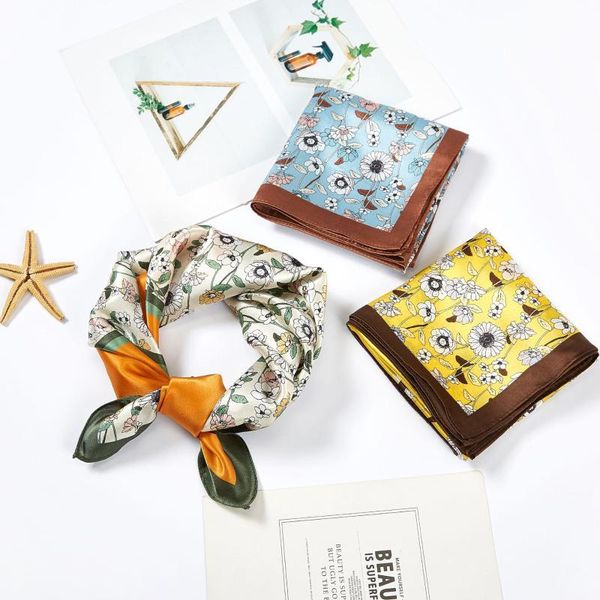 

scarves ins style real silk small square towel women's mulberry neckerchief fresh daisy airline stewardess, Blue;gray