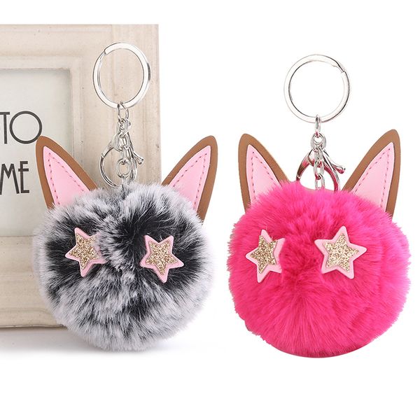 

cute keychains for women kitty ear hair ball pendant key chains rings fur plush car keyring holder charm bag accessories gifts, Silver