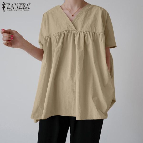

women's blouses & shirts casual loose work ol blusas chemise summer solid blouse zanzea women cotton linen vintage tunic mujer, White