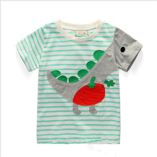 Metri di salto Animali Applique Summer Stripe Ragazzi Ragazze T-shirt Cotone Cute Baby Clothes Vendita Costume Kids Tees Tops 210529