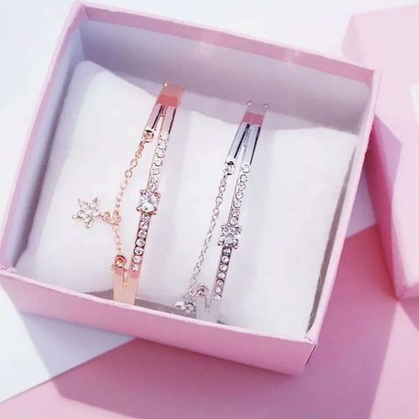 

hand catenary popular five pointed star inlaid diamond bracelet women diy temperament fashion gift handpiece, Golden;silver