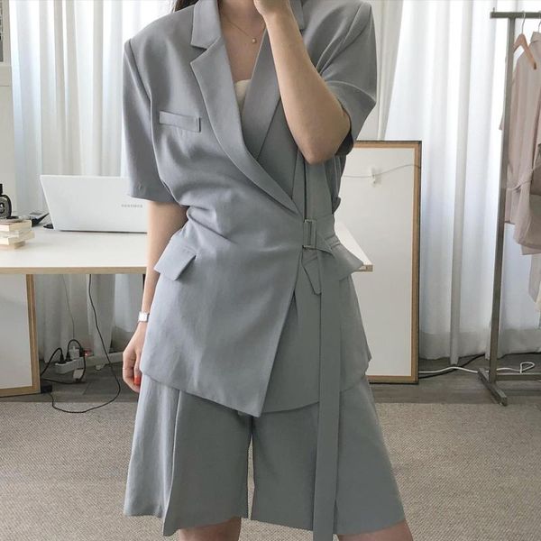 

summer office set women blazer suits ol minimalist elegant casual coat + short pants 2 piece sets lady women's two, White