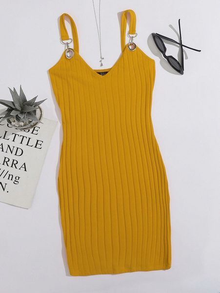 

o-ring strap rib-knit bodycon dress i6pi#, Black;gray