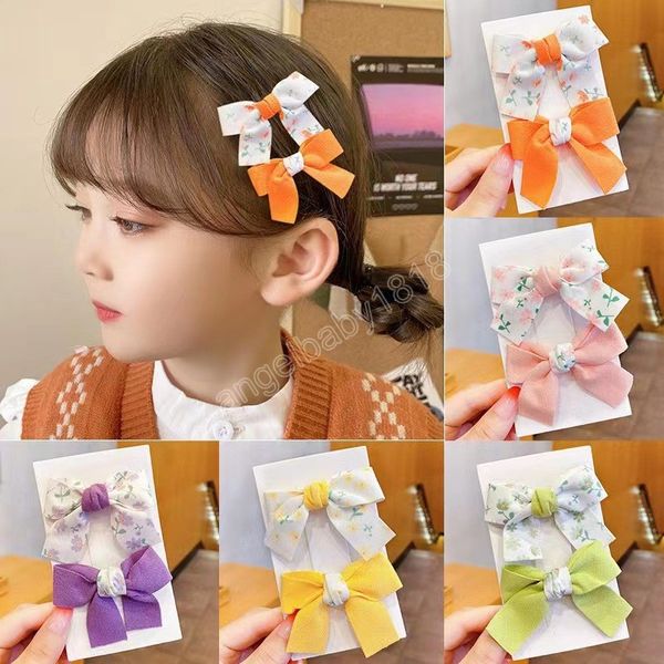 

2pcs/set floral print hair clip set girl cute bowknot headwear barrettes hairpin headdress hair accessories, Slivery;white