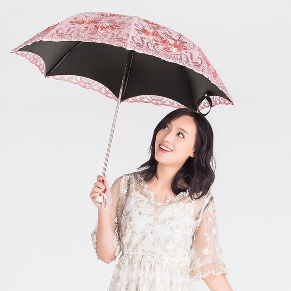 

umbrellas fashion lace double embroidered folding umbrella lady uv princess gift sun rain