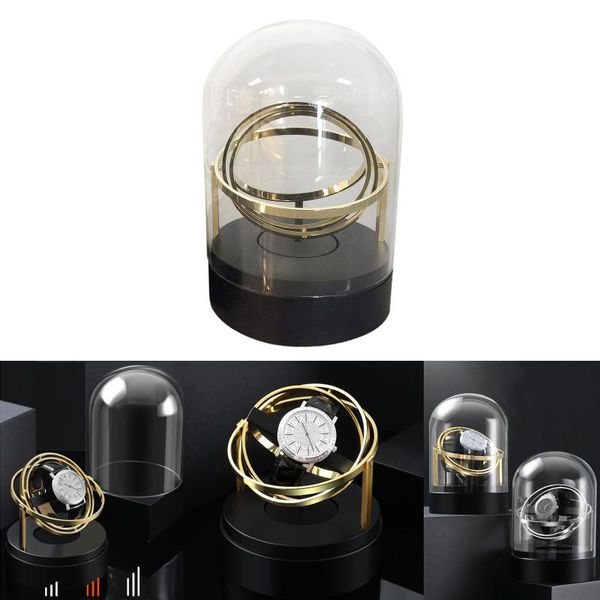 

watch boxes & cases single winder box case quiet motor with transparent cover gold us plug, Black;blue