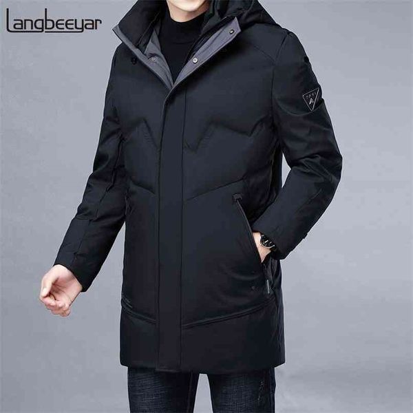 

grade winter brand casual fashion long parka 90% white duck down coat men windbreaker jacket with hooded mens clothes 210916, Black