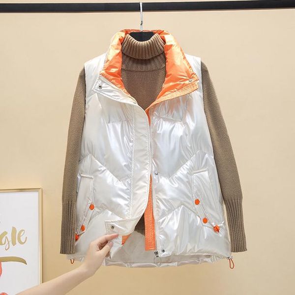 

women's vests white girl lady women warm sleeveless down loose coat cotton vest casual short outwear waistcoat parkas jacket coats clo, Black;white