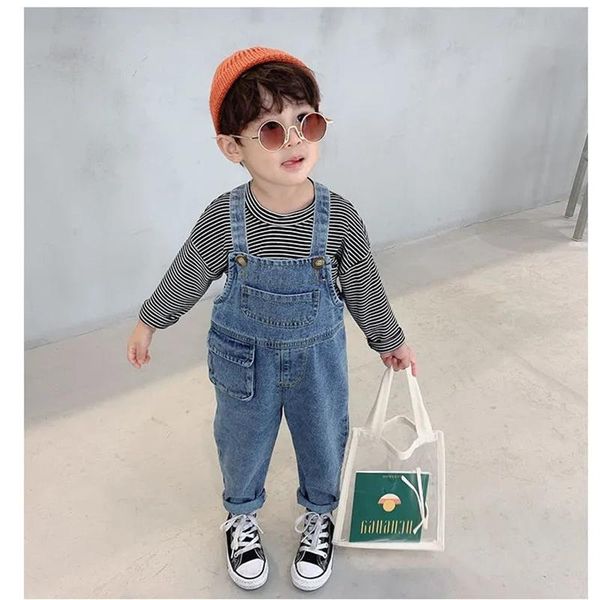 

jumpsuits 2021 denim overalls for boys girls fashion modern children's spring autumn baby clothes casual trouser bodysuit, Blue