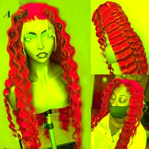 

atina loose deep water wave green colored glueless human hair wigs for black women pre plucked hd transparent wig brazilian remy lace, Black;brown