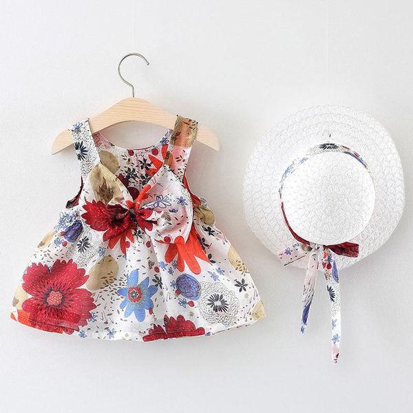 

girl's dresses 2021 summer girls' flower sleeveless dress baby toddler cotton and linen princess, Red;yellow