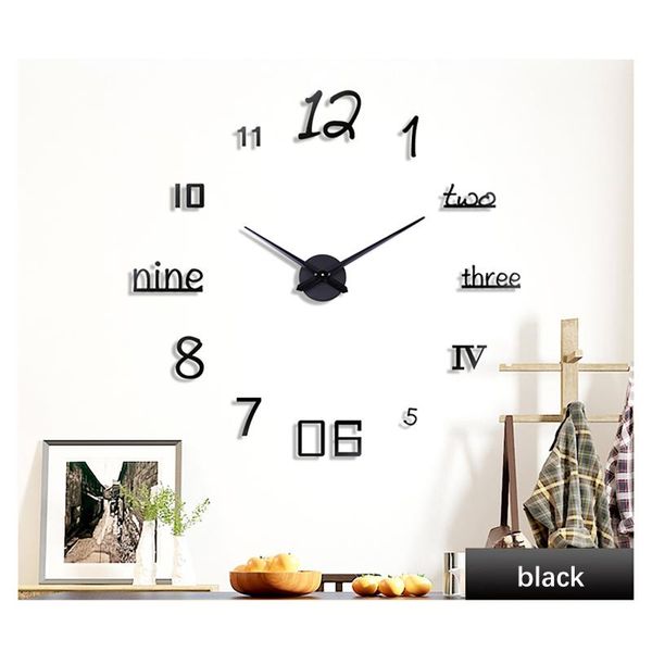 

wall clocks large clock quartz 31-47-inch number diy 3d home office decoration art letter living room decor