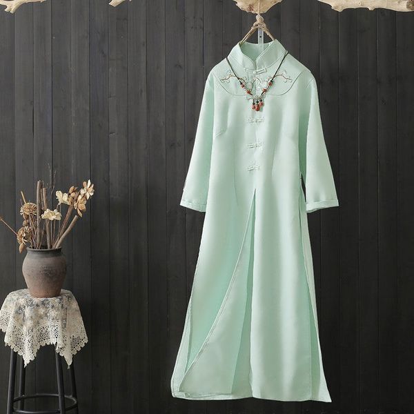 

luxury casual dresses large casual suit 2021 summer improved cheongsam dr's chine style two-piece set is thin and trendy, Black;gray