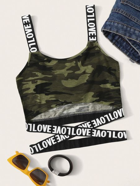 

love graphic camo print crop x9ug#, White