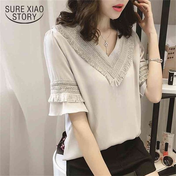 

new spring summer women blouse shirt plus size causal women's clothing shirts v-neck collar solid women blouses blusas 0216 210401, White