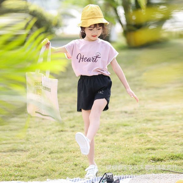 

girls' short sleeve suit summer children's foreign style, White