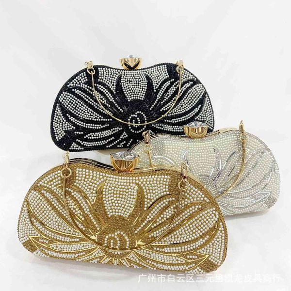 

dinner bag female 2021 bright pink pearl diamond evening ess hand bag one shoulder portable bride banquet