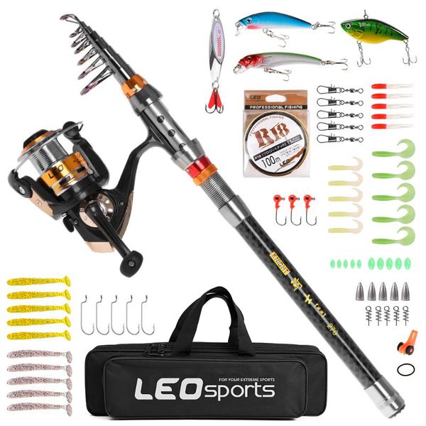 

fishing rod spinning reel with combo carrier bag case saltwater freshwater travel lures jig hooks full kit boat rods