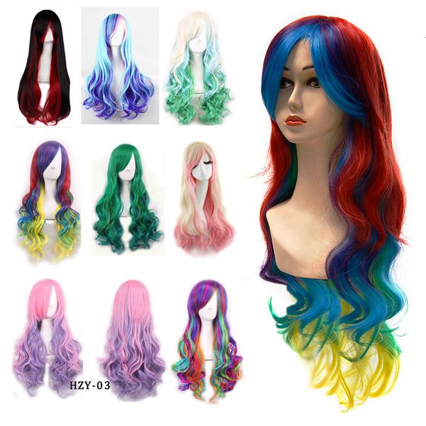 

wig animation gradient cosplay harajuku style color women's long head set curly hair, Black