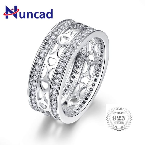 

wedding rings genuine 925 sterling silver wide-faced hollow heart-shaped double-row cz finger for women engagement jewelry, Slivery;golden