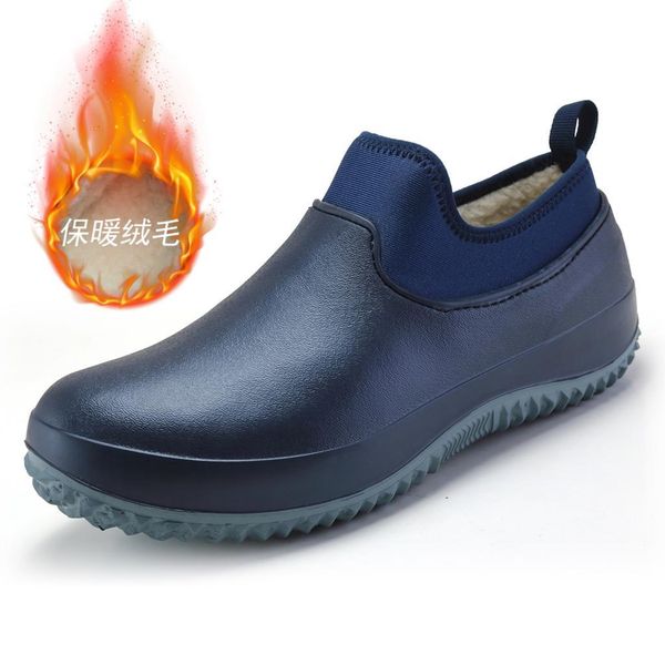 

dress shoes rain chef men nurse waterproof oil-proof non-slip loafer winter plush warm women elastic rubber slip on size 35-47 0ql, Black