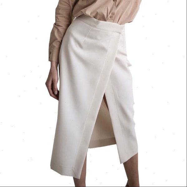 

high waist irregular wrap women skirt front split midi long straight office lady casual slim autumn clubwear, Black
