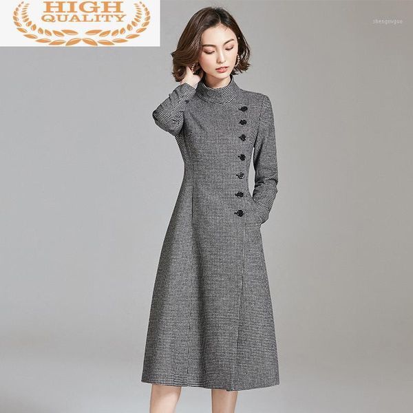 

wool real coat female streetwear long trench coats autumn winter jacket women woolen korean plaid jackets my4069 women's & blends, Black