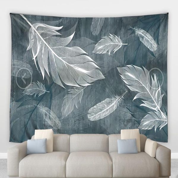 Arazzi Bellissime piume Arazzo hippie Foglie verdi Pianta Fiore Soggiorno Sala da pranzo Patio Sfondo Decorazione artistica Coperta appesa a parete