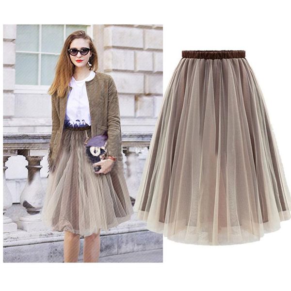 

skirts womens high waist swing ball gown underskirt mesh tutu 2021 summer midi skirt faldas saias jupe, Black