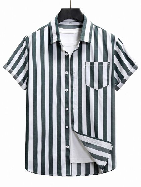

men vertical striped button up shirt 375a#, White;black