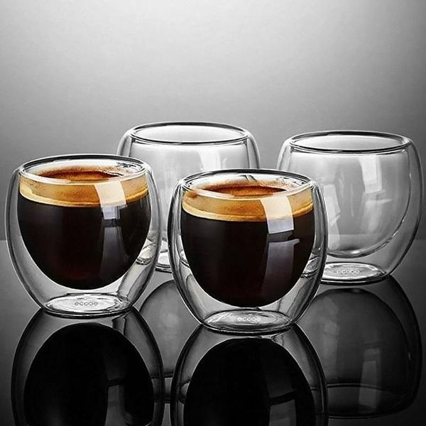 

4pcs/6pcs double wall glass s wine beer espresso coffee cup tea set glasses 80ml heat resistant
