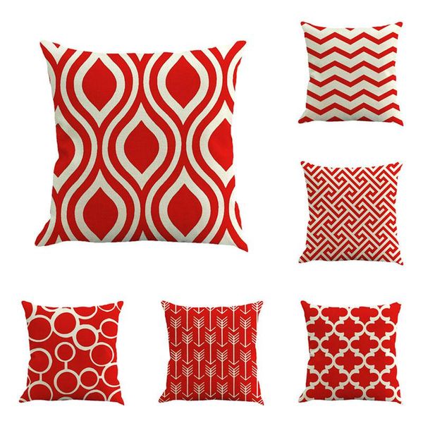

cushion/decorative pillow summer cushion cover linen flax case for sofa chair home decoration pillowcase geometric red cool simplicity