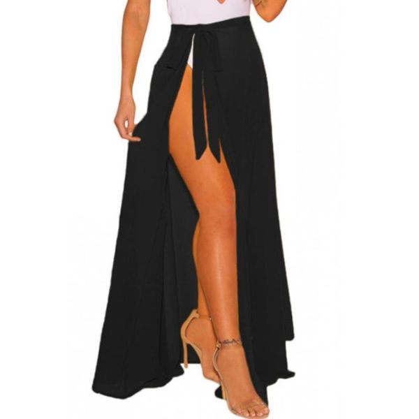 

women's swimwear women summer sun-proof skirt solid color high-waist tied straps swimsuit cover for girls black white, White;black
