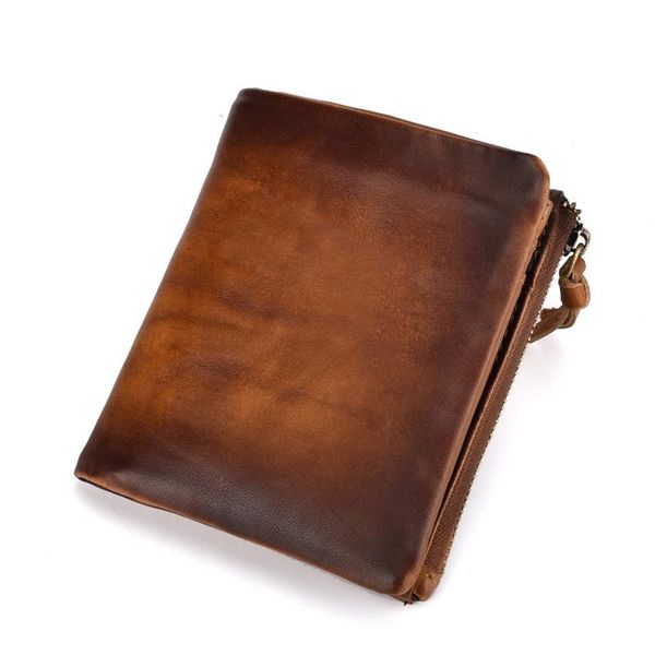 

wallets retro cow leather men for coin purses short wallet vintage genuine male multifunction double zipper, Red;black