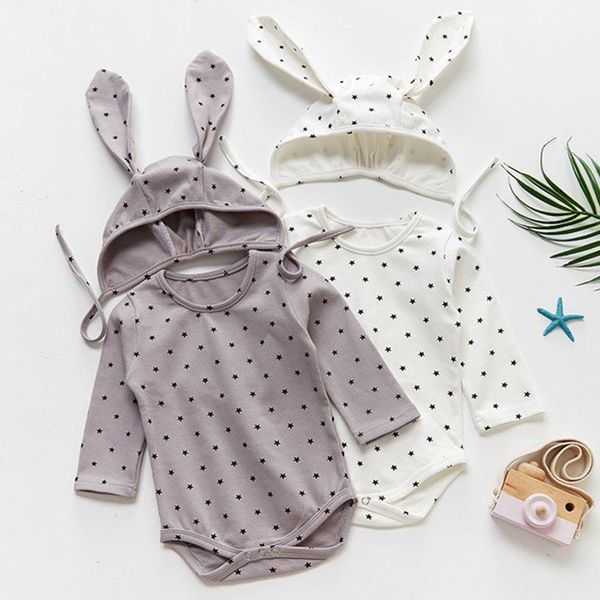 

clothing sets 2021 born infant baby boys girls star printing rompers and hat spring kids boy girl long sleeve clothes, White